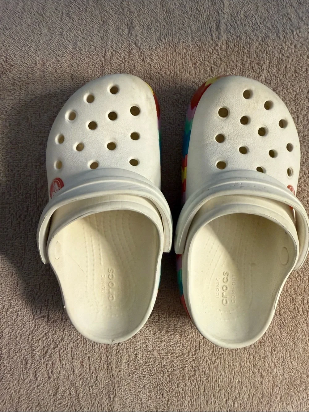 CROCS Kids White Clogs with Multicolor Sides